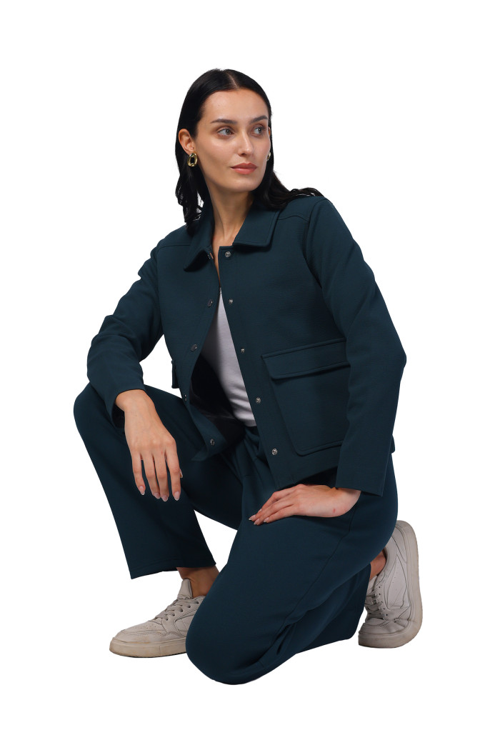 A model showcasing Women Co-ord Set in Scuba Crush Fabric thumbnail.